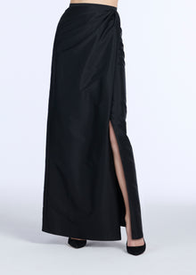 SOFT TAFFETA FAUX WRAP SKIRT NAVY