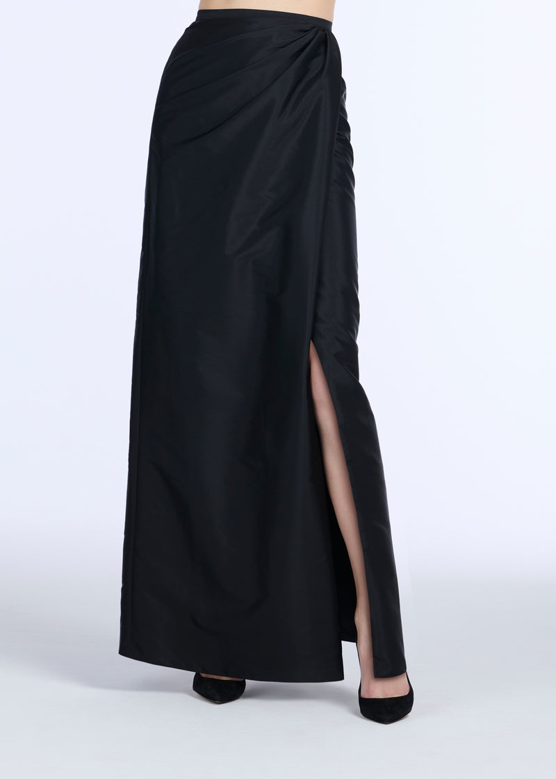 SOFT TAFFETA FAUX WRAP SKIRT NAVY