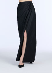 SOFT TAFFETA FAUX WRAP SKIRT BLACK