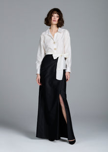 SOFT TAFFETA FAUX WRAP SKIRT NAVY