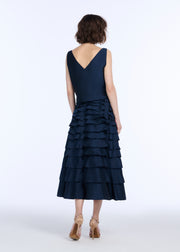 TAFFETA BOAT NECK SHELL NAVY