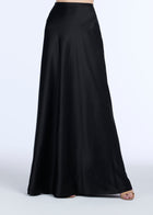 STRETCH SATIN BIAS LONG A-LINE SKIRT - BLACK