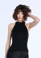 PEARL ENCRUSTED SLEEVELESS MOCK NECK - BLACK