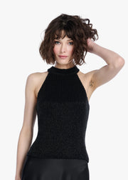 PEARL ENCRUSTED SLEEVELESS MOCK NECK - BLACK