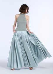 LIGHT BLUE PEARL ENCRUSTED SLEEVELESS MOCK NECK