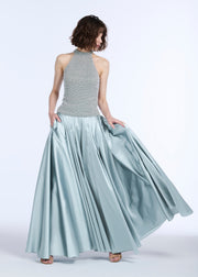 PLEATED SOFT TAFFETA BALLGOWN SKIRT LIGHT BLUE