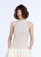 PEARL ENCRUSTED SLEEVELESS MOCK NECK IVORY