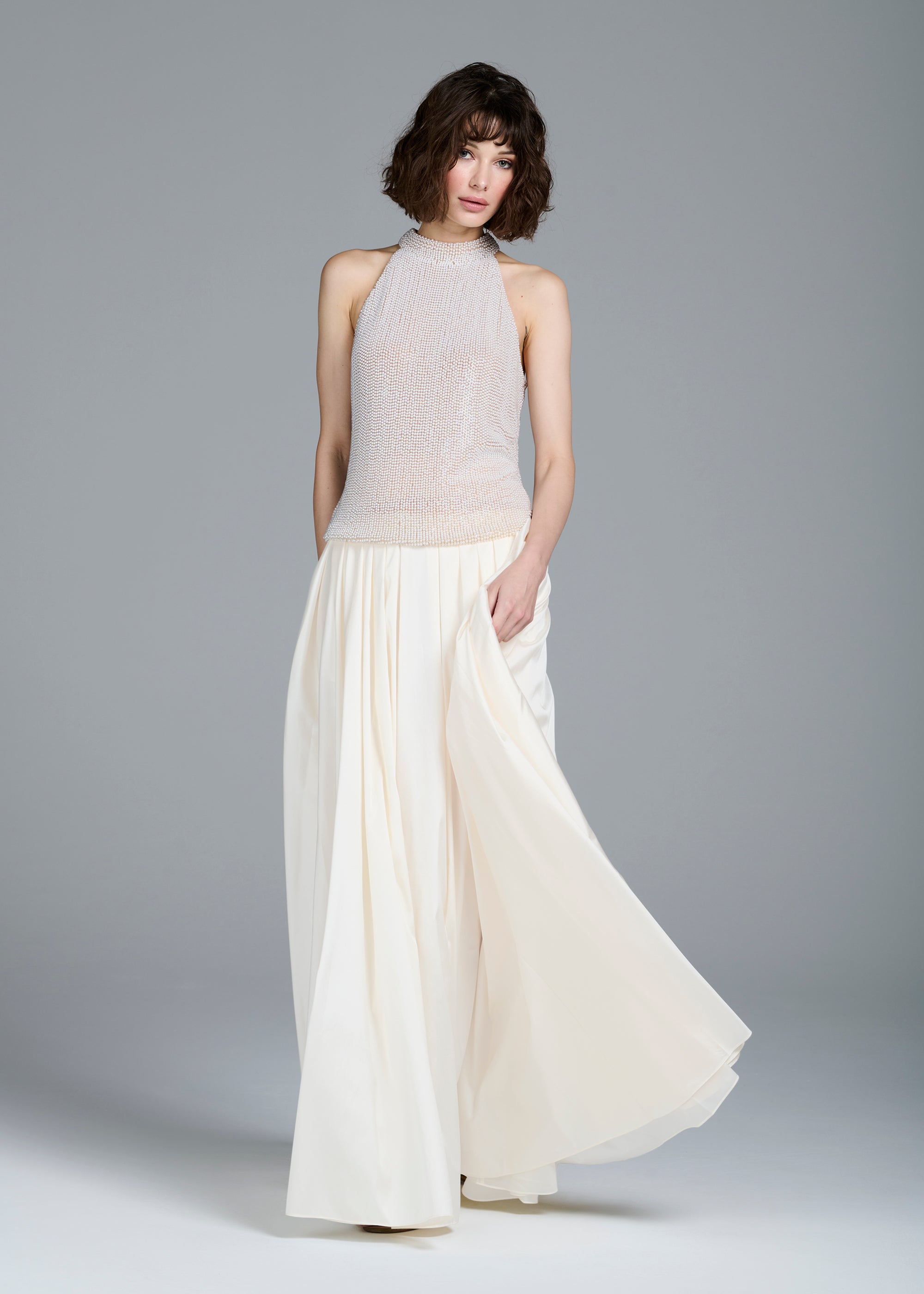 PEARL ENCRUSTED SLEEVELESS MOCK NECK IVORY