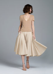 Stretch Pearl Beaded V-Neck Top Champagne