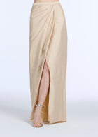 SOFT TAFFETA FAUX WRAP SKIRT CHAMPAGNE