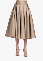 TEA LENGTH PLEATED SOFT TAFFETA MIDI SKIRT SUNTAN