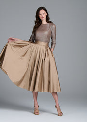 STRETCH SEQUIN 3/4 SLEEVE BALLET NECK TOP SUNTAN