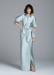 SOFT TAFFETA FAUX WRAP SKIRT LIGHT BLUE