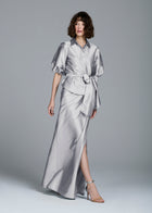 SOFT TAFFETA FAUX WRAP SKIRT IVORY