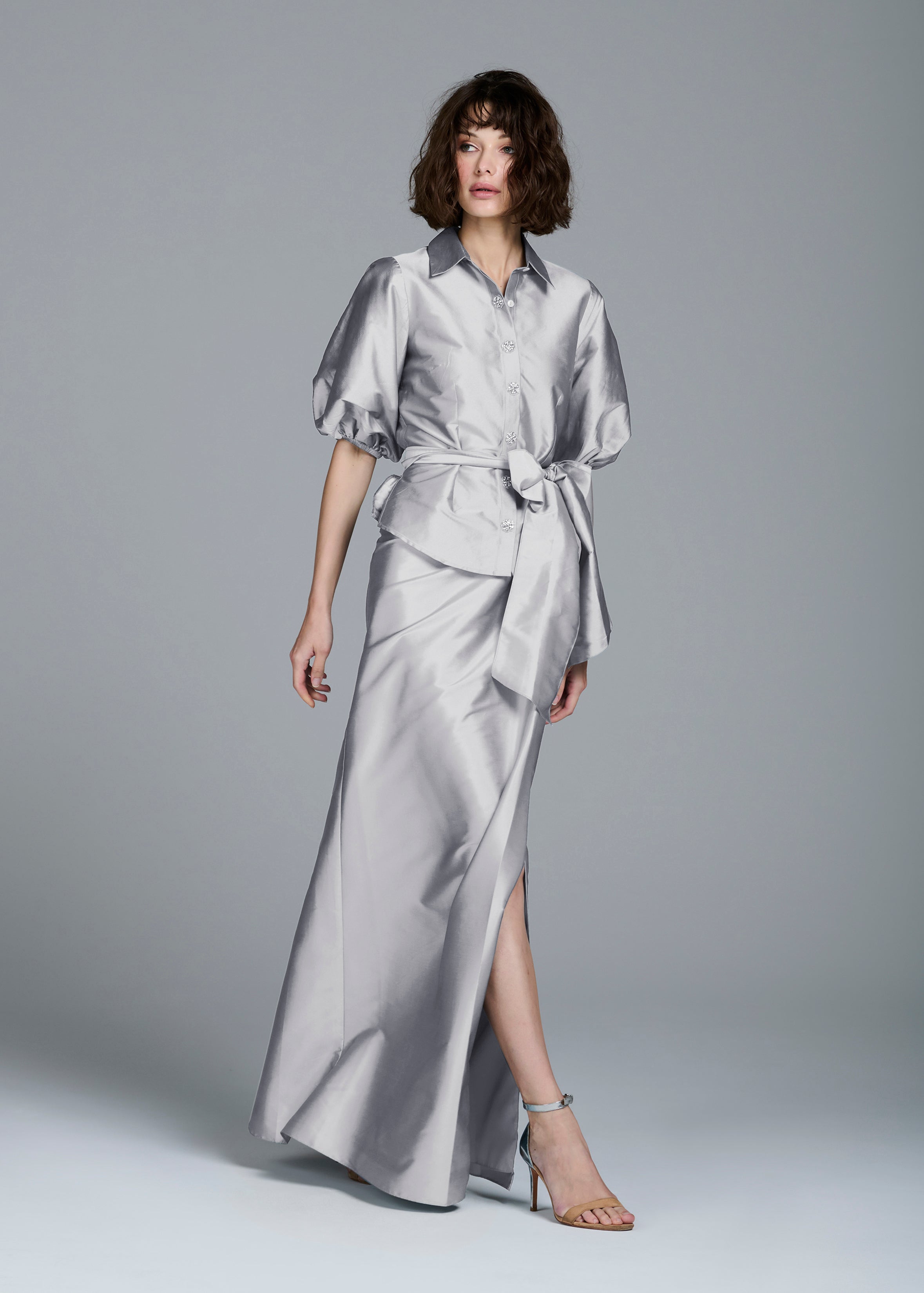 SOFT TAFFETA FAUX WRAP SKIRT IVORY