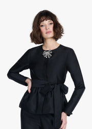 TAFFETA PRINCESS BLOUSE WITH CRYSTAL BOW BLACK