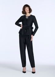 TAFFETA PRINCESS BLOUSE WITH CRYSTAL BOW BLACK