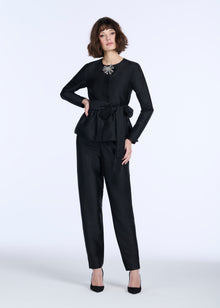 TAFFETA PRINCESS BLOUSE WITH CRYSTAL BOW BLACK