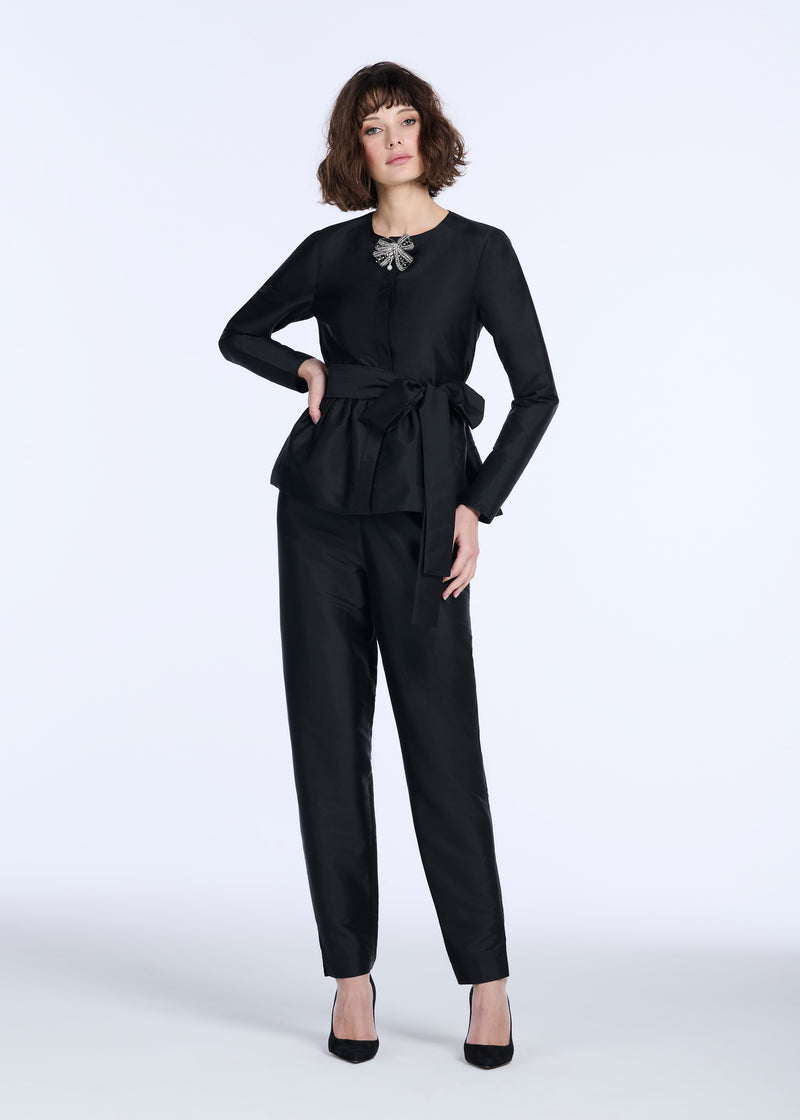 TAFFETA PRINCESS BLOUSE WITH CRYSTAL BOW BLACK