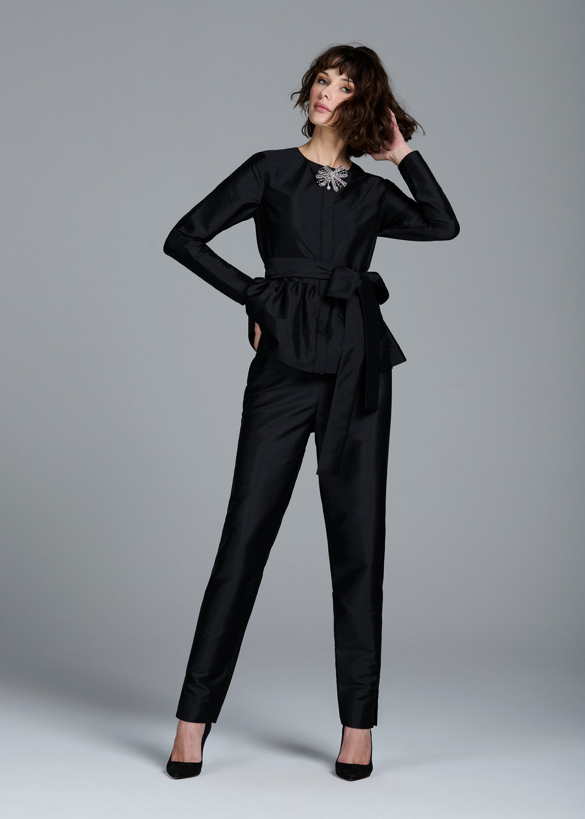 TAFFETA SLIM LEGGED PANT BLACK