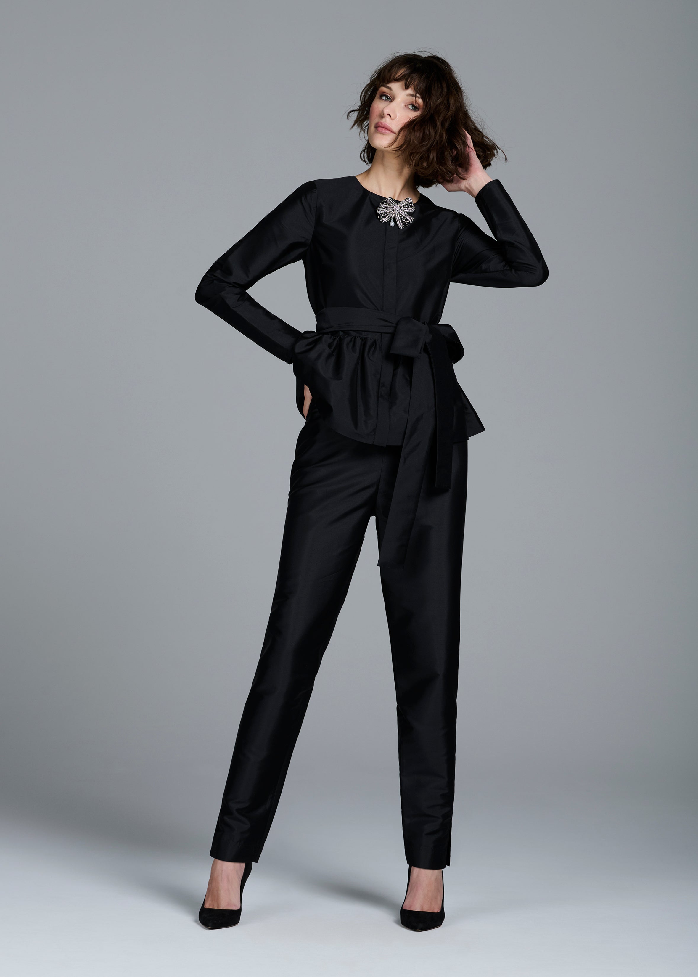 TAFFETA SLIM LEGGED PANT BLACK