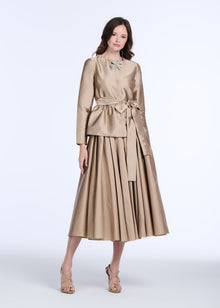 TAFFETA PRINCESS BLOUSE WITH CRYSTAL BOW SUNTAN