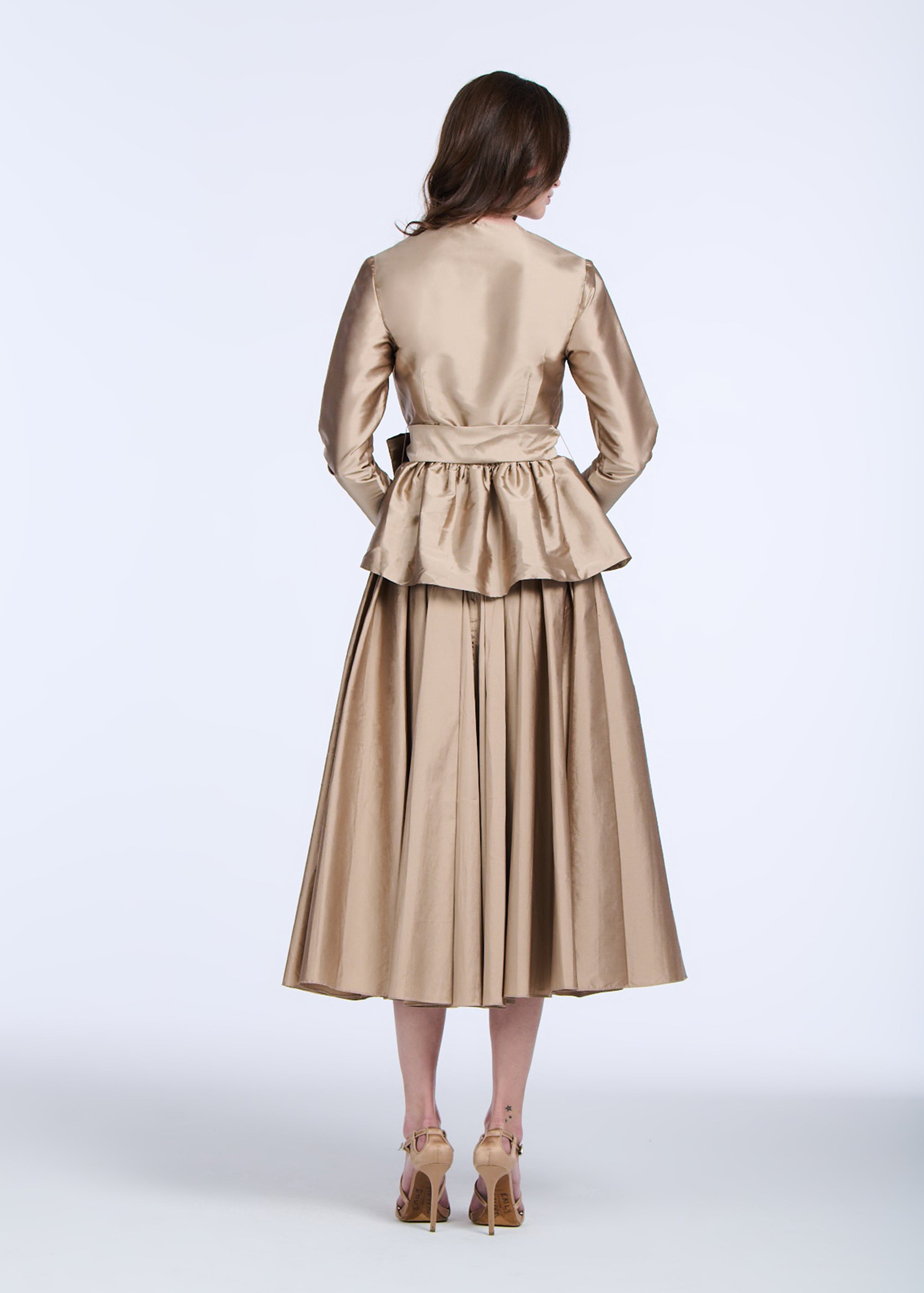TAFFETA PRINCESS BLOUSE WITH CRYSTAL BOW SUNTAN