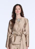 TAFFETA PRINCESS BLOUSE WITH CRYSTAL BOW SUNTAN