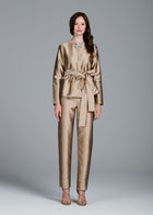 TAFFETA PRINCESS BLOUSE WITH CRYSTAL BOW SUNTAN