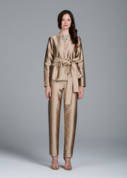 TAFFETA PRINCESS BLOUSE WITH CRYSTAL BOW SUNTAN