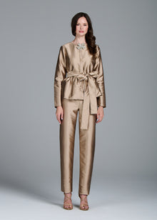 TAFFETA PRINCESS BLOUSE WITH CRYSTAL BOW SUNTAN