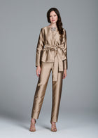 TAFFETA PRINCESS BLOUSE WITH CRYSTAL BOW SUNTAN