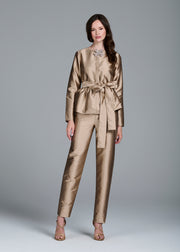TAFFETA PRINCESS BLOUSE WITH CRYSTAL BOW SUNTAN