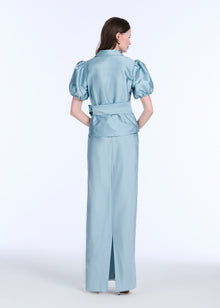 TAFFETA BIAS COLUMN SKIRT WITH SASH BLUSH