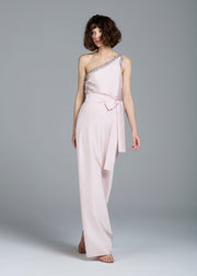 TAFFETA BIAS COLUMN SKIRT WITH SASH LIGHT BLUE