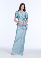 TAFFETA BIAS COLUMN SKIRT WITH SASH BLUSH