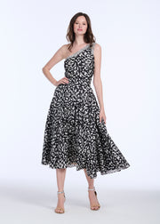 CRYSTAL TRIMMED ONE SHOULDER GRAPHIC PRINT BLOUSE IN BATIK PRINT