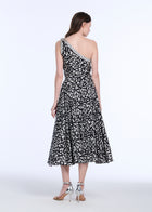 CRYSTAL TRIMMED ONE SHOULDER GRAPHIC PRINT BLOUSE IN BATIK PRINT