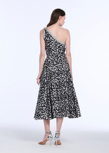 CRYSTAL TRIMMED ONE SHOULDER GRAPHIC PRINT BLOUSE IN BATIK PRINT