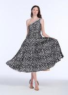 CRYSTAL TRIMMED ONE SHOULDER GRAPHIC PRINT BLOUSE IN BATIK PRINT