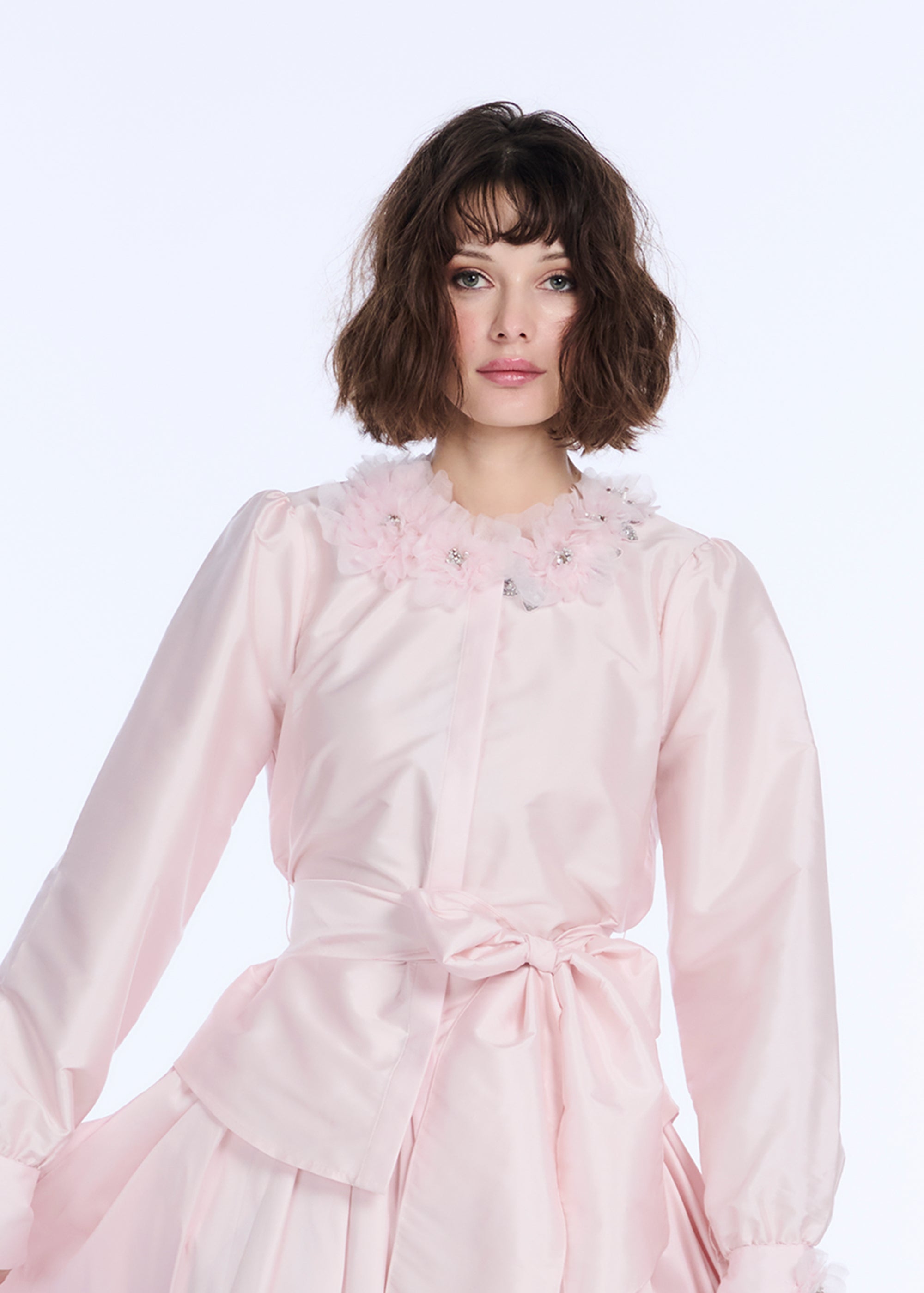 TEA LENGTH PLEATED SOFT TAFFETA MIDI SKIRT BLUSH