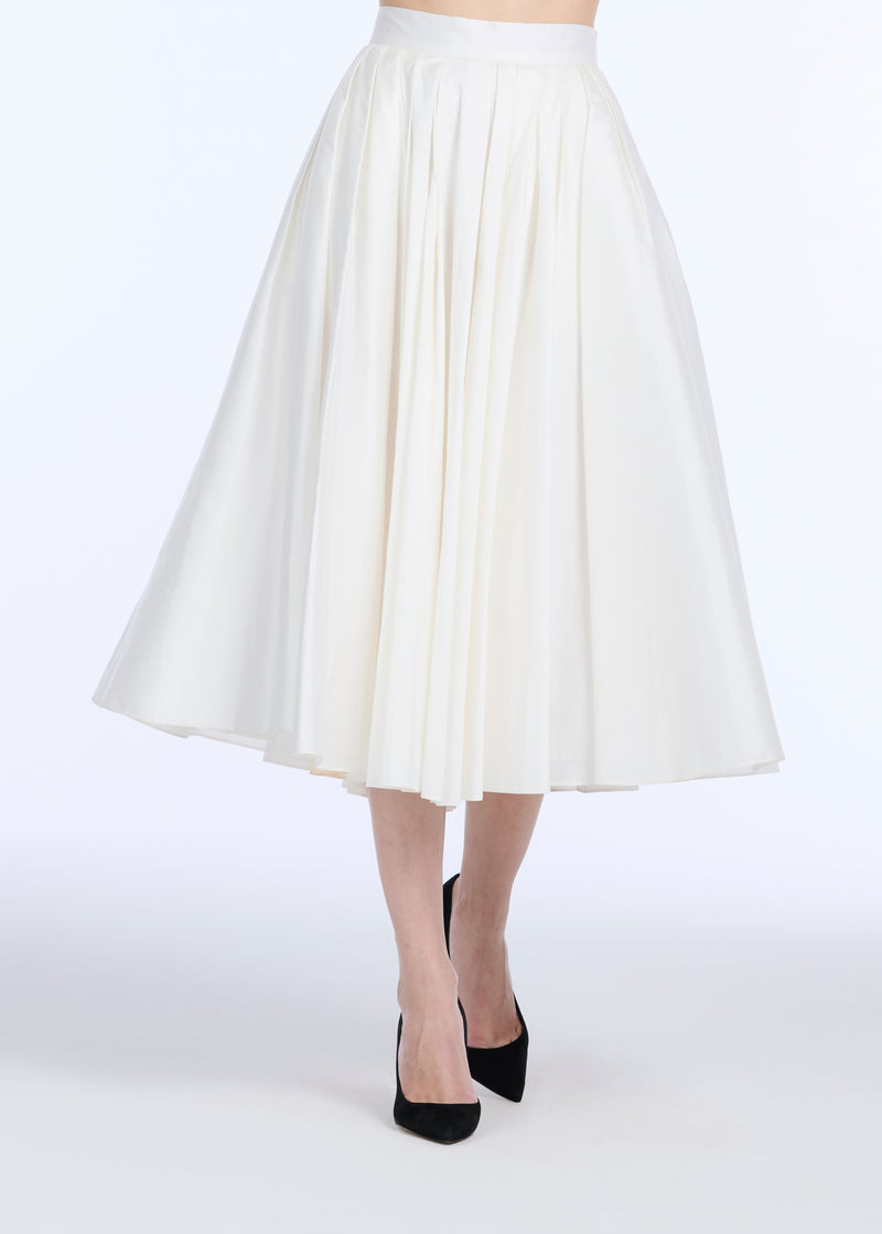 SOFT TAFFETA TEA LENGTH MIDI SKIRT - IVORY