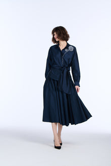 TAFFETA BLOUSE WITH CRYSTAL PEONY LIGHT BLUE