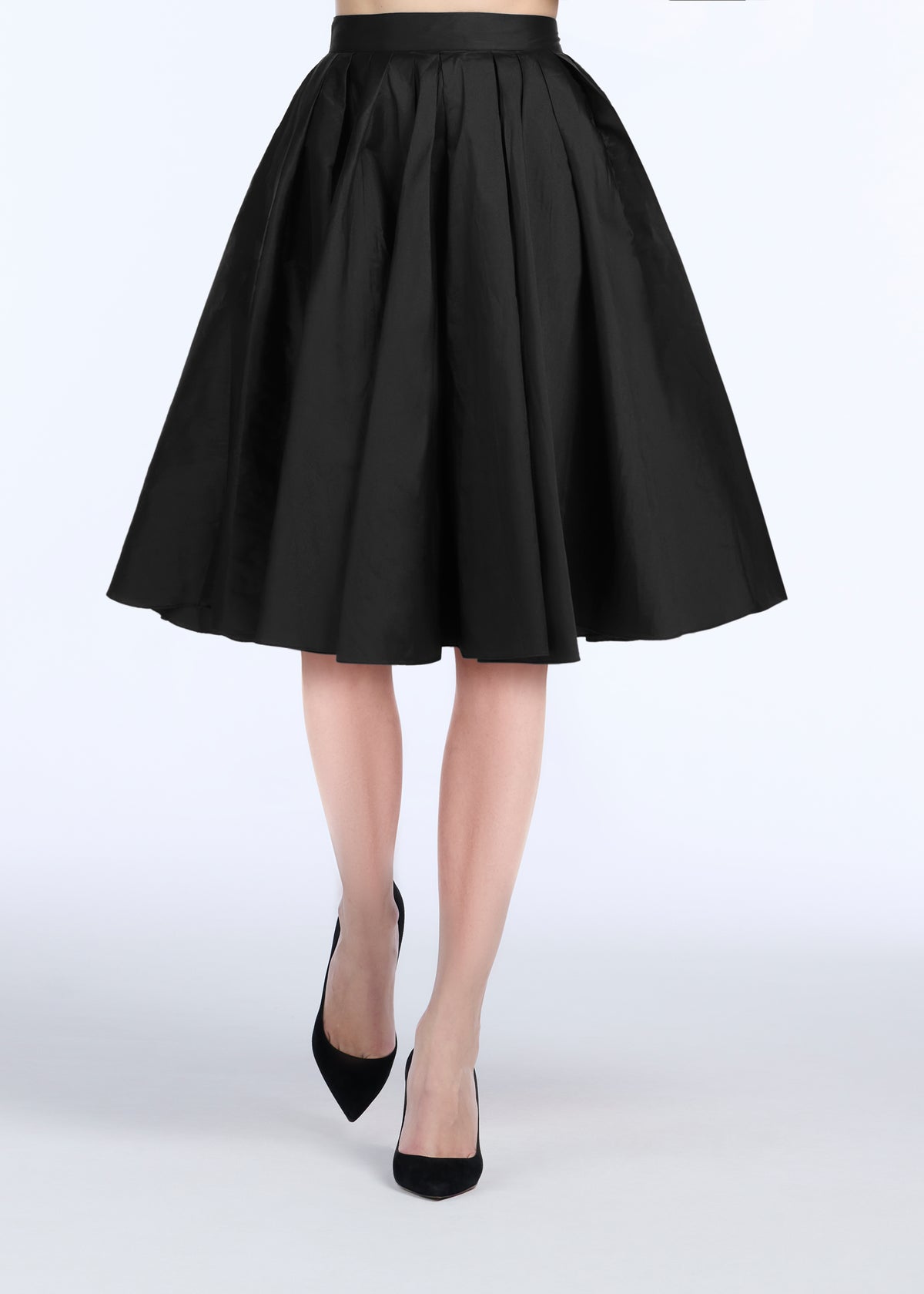 Soft Taffeta Knee Length Skirt - Black