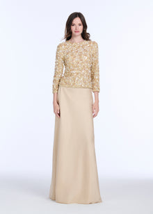 FLORAL 3/4 SLEEVE  HAND BEADED PAILETTE TOP BLUSH