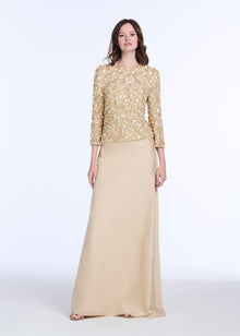 FLORAL 3/4 SLEEVE  HAND BEADED PAILETTE TOP BLUSH