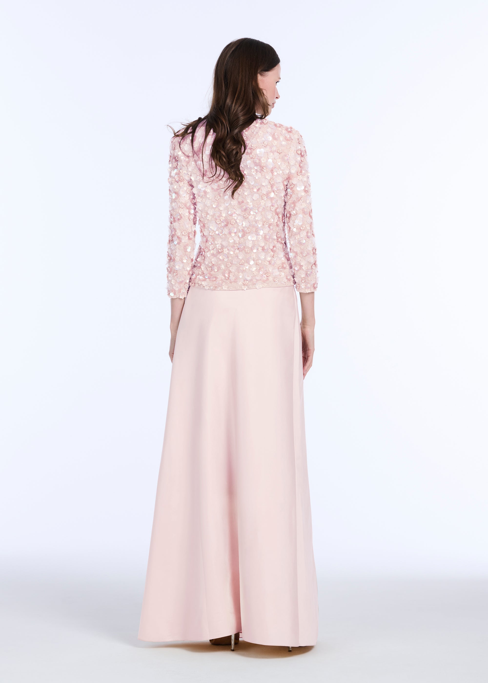 FLORAL 3/4 SLEEVE  HAND BEADED PAILETTE TOP BLUSH