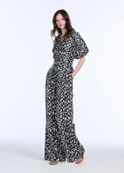 TAFFETA GRAPHIC ANIMAL PRINTED PUFF SLEEVE BLOUSE