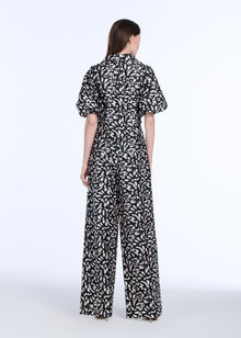 TAFFETA GRAPHIC ANIMAL PRINTED PUFF SLEEVE BLOUSE