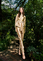 TAFFETA PRINCESS BLOUSE WITH CRYSTAL BOW SUNTAN